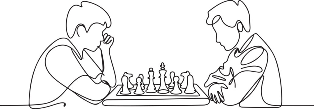 Student members of the chess club. Academic clubs concept one-line drawing. one line Art icon drawing vector