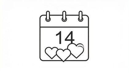 Calendar with 14th date and hearts, minimalist design