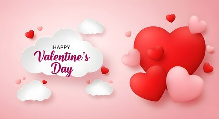 A heartfelt valentine's day message with charming red and pink hearts and fluffy clouds