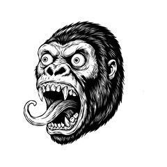 hand drawn illustration of angry gorilla head vector