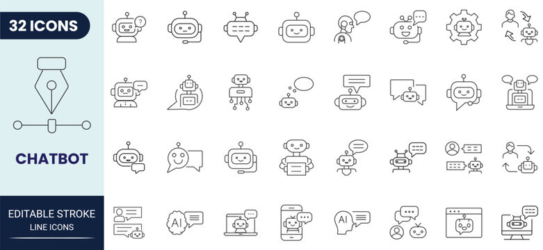 Chatbot line icon set. Modern icon collection. Editable stroke. Vector illustration.