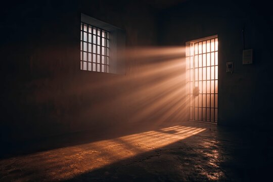 Sunlight streams through prison cell bars