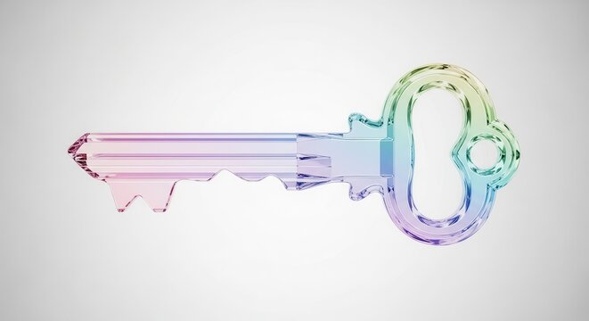 Rainbow Hued Translucent Key Abstract Representation of Unlocking Potential and Modern Access
