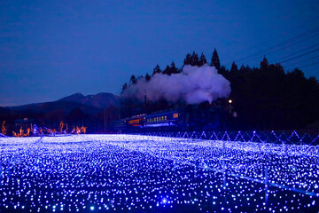 日光市　東武鬼怒川線　イルミネーションの中を走行するSL大樹