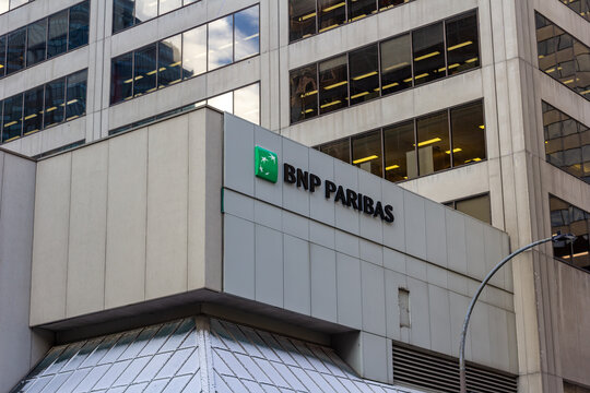 Canada, Montreal, 22 December 2025 : BNP Paribas Building Exterior With Logo In Urban Business Area