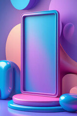 Vibrant 3D Mockup Display with Abstract Pastel Shapes Blank Colorful Modern 3D Template with Smooth 