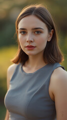 Serene Portrait of a Young Woman Outdoors Ultra-Realistic Editorial Portrait Photograph of a Calm