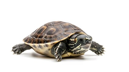 Obraz premium A cute turtle isolated on a white background close up