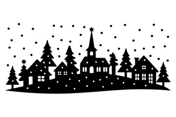 Christmas scene vector silhouette, Christmas village 