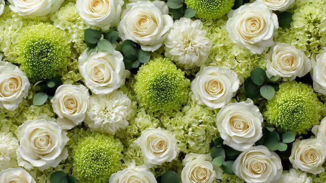 俯瞰で見た花｜縦にゆっくり流れる動画背景｜ラナンキュラス・アジサイ