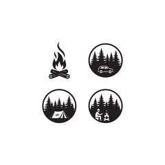 Minimalist Bonfire Silhouette Clean Vector with Spiral Smoke, Camping Design