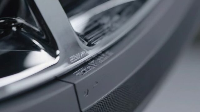 Close up of a sleek car corner with glossy paint, chrome trim, and a sharp, reflective front profile.