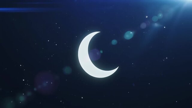Floating Crescent Moon Symbol on Dark , Crescent Moon on Soft Gradient Night , Minimal Crescent Moon in Calm Night Sky Background