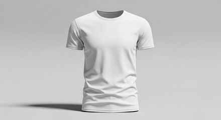 Blank white men's t-shirt mockup, crew neck, short sleeves, cotton fabric, front view, isolated on white