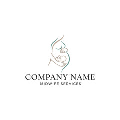 Fototapeta premium Elegant logo design for a midwifery service featuring a stylized pregnant woman holding her baby.