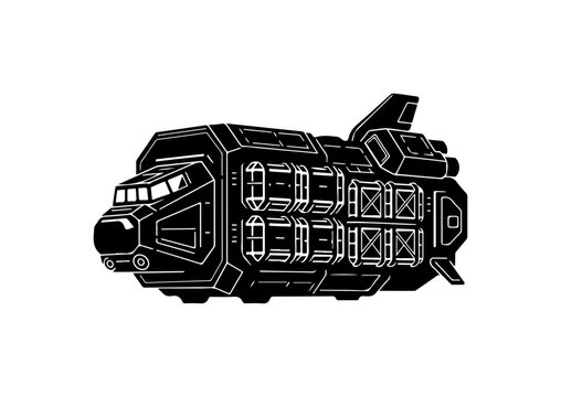 Modern Sci-Fi Space Shuttle Vector Illustration in Black Silhouette Style