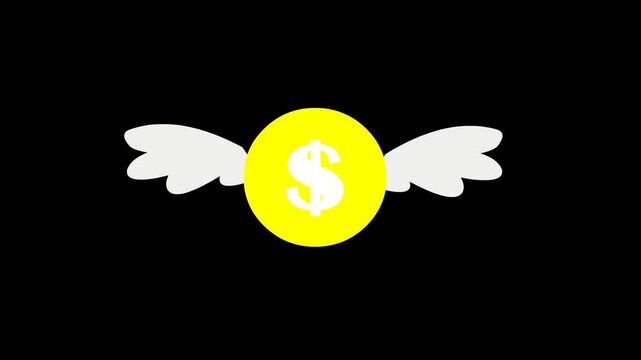 Flying Money Coin with Wings Animation on Dark Background
