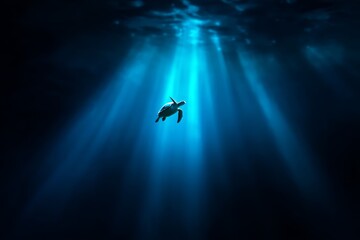 Obraz premium Tranquil Underwater Scene with Marine Creature Swimming in Deep Blue Ocean