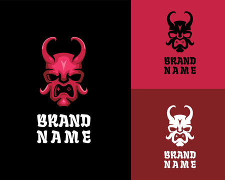 Red Devil Oni Gaming Mascot Logo - Video Game Controller Demon Character for E-sports