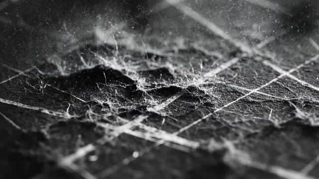 Abstract Grungy Surface with Distressed White Scratches on Deep Black Background Grainy Texture Featuring Weathered Cinematic Scuffed Overlay Effect for Industrial Film Backdrop Design