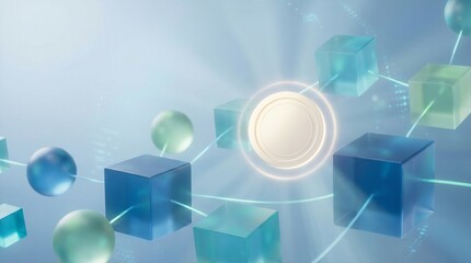 Obraz premium Futuristic technology background with glowing connections and 3D shapes