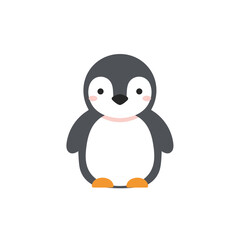 Obraz premium Adorable baby penguin flat design vector illustration isolated on white background, perfect for children's designs, logos, or stickers.