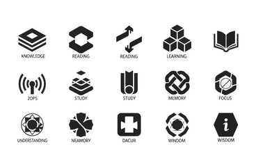 Obraz premium Premium Education Knowledge Icon Bundle 15 Abstract Symbols for Learning, Memory, Wisdom, Academic Branding, and Creative Logo Design