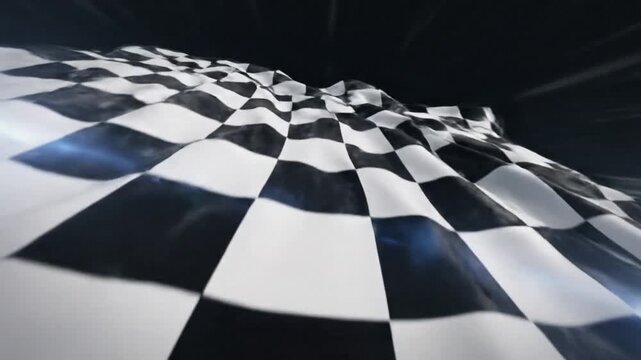 High resolution cinematic 4K checkered racing finish line flag background featuring monochrome black and white pattern design for sports competition wallpaper and artistic graphic texture.