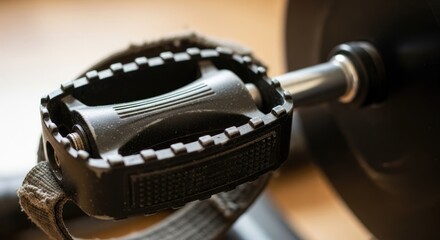 Close-up of a bicycle pedal.