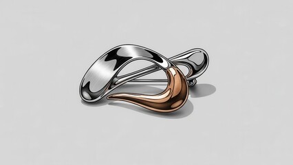 Fototapeta premium Elegant Bimetallic Abstract Brooch Design on Neutral Background Highlighting Modern Artistic