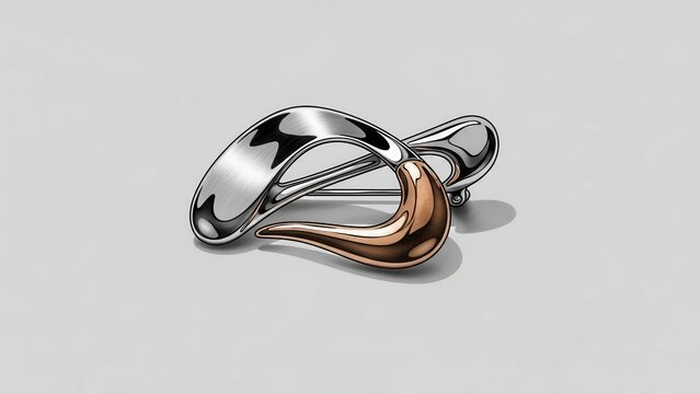 Elegant Bimetallic Abstract Brooch Design on Neutral Background Highlighting Modern Artistic