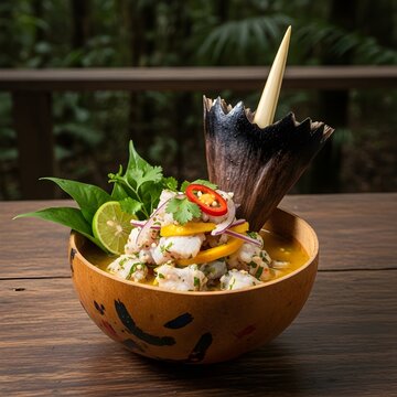The Amazonian Ceviche de Doncella Primal Striking Peruvian Amazon Hollowed Lacquered Calabaza Gourd

