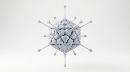 A 3D rendering of an adenovirus, a common cause of the common cold, with its characteristic icosahedral capsid and spike proteins.