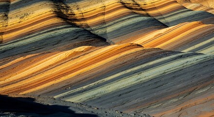 Spectacular geological formations with horizontal colorful sedimentary strata