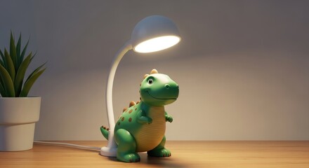 Dinosaur Toy Illuminated by Desk Lamp.
