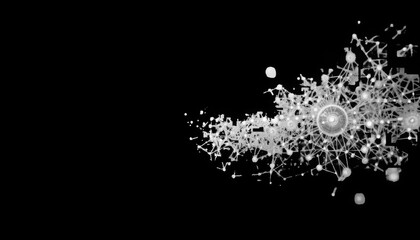 Futuristic glowing white network structure on black background, abstract technology