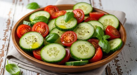 Fresh Cucumber and Tomato Salad with Basil.