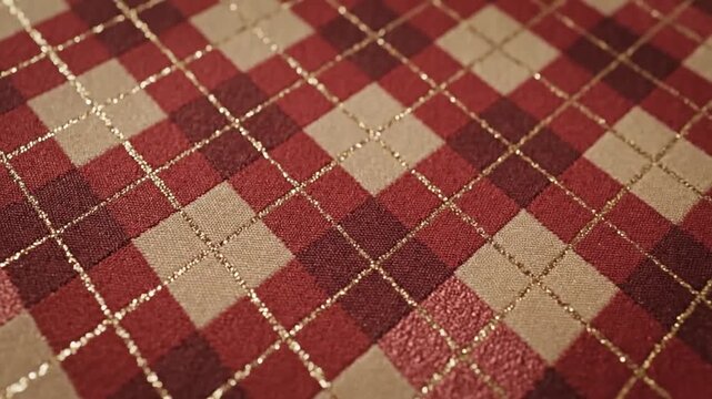 Elegant seamless argyle pattern with classic diamond lozenge shapes in sophisticated red and beige tones for traditional textile fabric design and vintage fashion backgrounds.