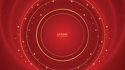 Red Luxury Background With Lines Golden Circle and Glitter Effect. Elegant style vector design