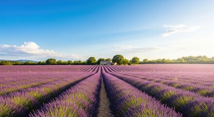 Lavender Field Under Blue Sky.
