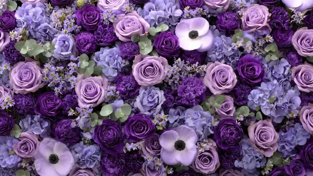 俯瞰で見た花｜ゆっくりズームアウトする動画背景｜バラ・アネモネ・アジサイ