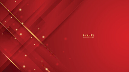 Red Luxury Background With Gold Lines and Glitter Effect. Elegant style vector design