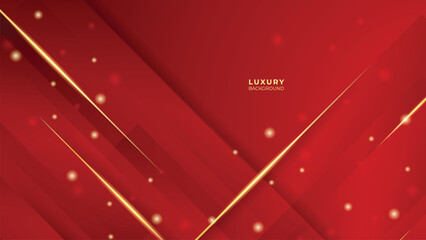 Red Luxury Background With Gold Lines and Glitter Effect. Elegant style vector design