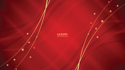 Red Luxury Background With Lines Golden waves and Glitter Effect. Elegant style vector design