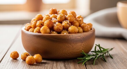 Roasted Chickpeas in Wooden Bowl.