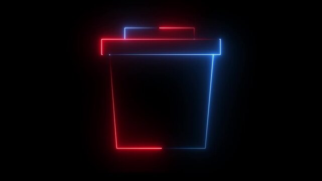 Neon Dustbin icon on black background.