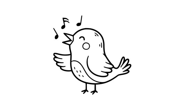 Whimsical Singing Bird Doodle Line Art Vector Illustration