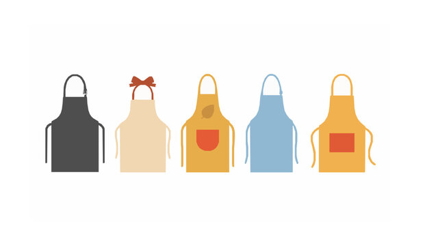 Flat kitchen apron vector set for cooking baking and restaurant use
