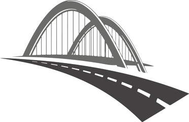 Obraz premium Modern suspension bridge arches over a winding road, perspective view, architectural structure, transportation pathway, urban landscape