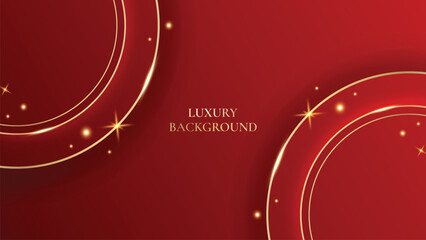Red Luxury Background With Lines Golden Circle and Glitter Effect. Elegant style vector design